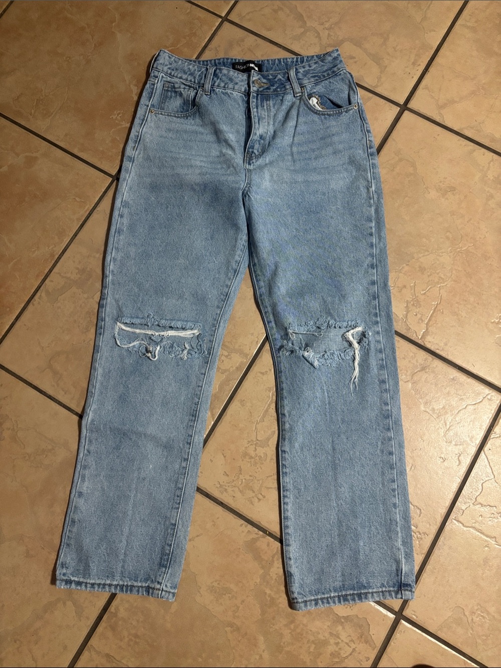 Fashion Nova Light Blue Straight Leg Distressed Jeans